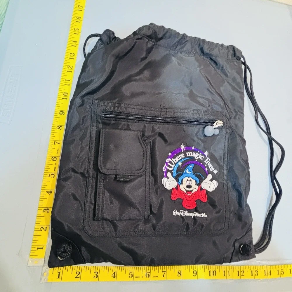 Walt Disney World Mickey Mouse Where Magic Lives Drawstring Backpack Nylon Bag